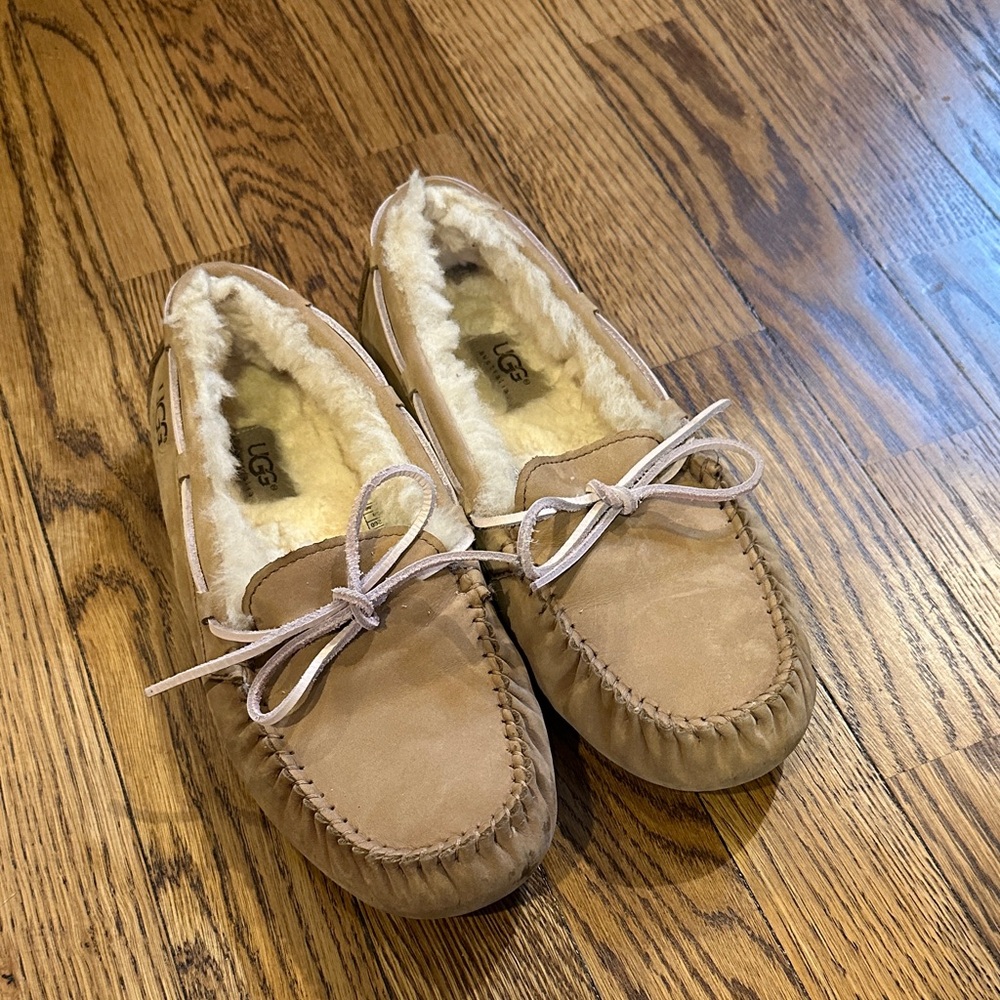 UGG Beige Suede Moccasin Slippers